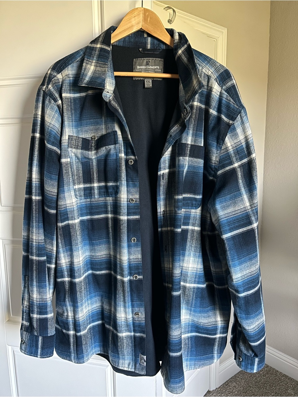 Rugged Elements XXL Blue Plaid Flannel Utility Shirt Jacket Fleece Lined
